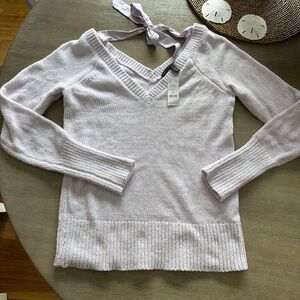 White House Black Market pastel lilac tint chenille V-Neck Sweater